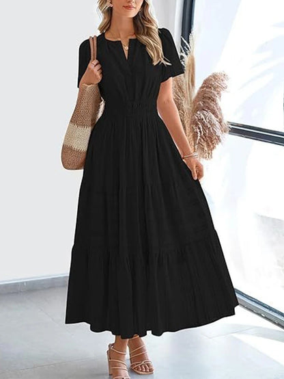 VivaSpring™ Layered Swing Dress – Women's V-Neck, Bubble Sleeves, and Big Swing Design for Effortless Style